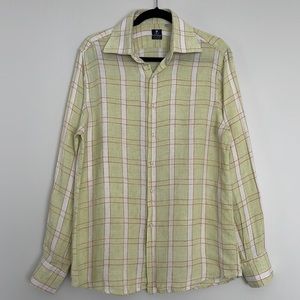 ReFernando Sartoriale Beach Plaid 100% Linen Shirt Made in Italy Size L
